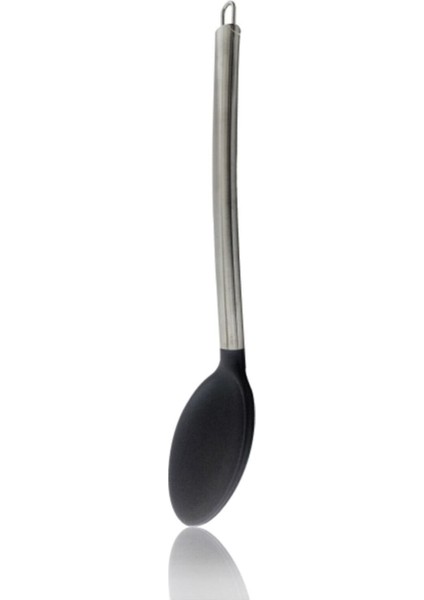 Siyah Silikon Kaşık, Metal Sap, 34 Cm, Dayanıklı ve Şık Mutfak Gereci