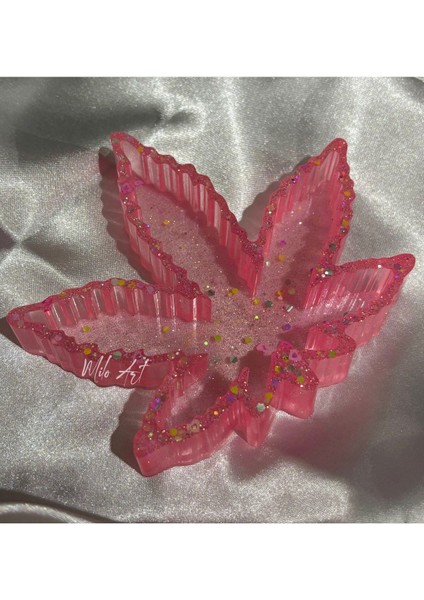 Parlak Simli Yaprak Şeklinde Epoksi Küllük, Pembe, Şık ve Estetik Tasarım modelleri