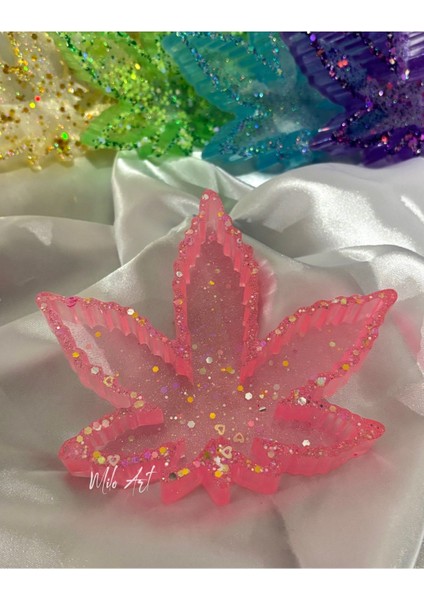 Parlak Simli Yaprak Şeklinde Epoksi Küllük, Pembe, Şık ve Estetik Tasarım indirimleri