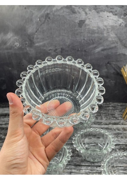 6'lı Boncuklu Cam Kahvaltılık Tabaklar, 12CM, Şık ve Kullanışlı Set