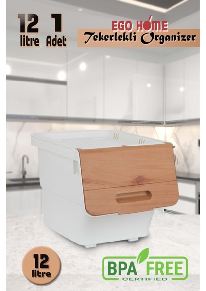 Tekerlekli Sebze ve Meyve Saklama Kutusu, Pratik ve Hafif 12 Lt