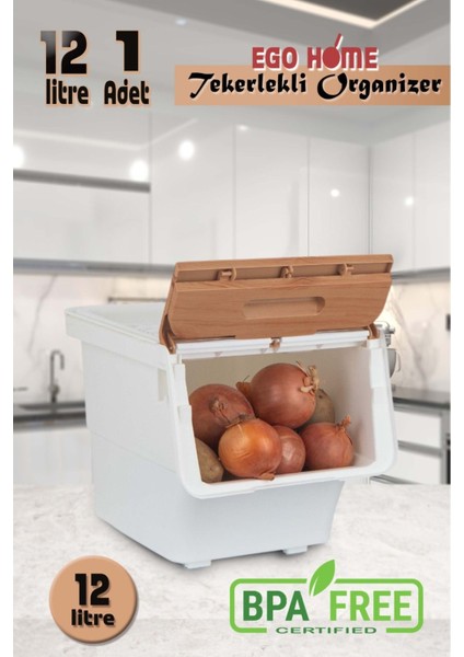 Tekerlekli Sebze ve Meyve Saklama Kutusu, Pratik ve Hafif 12 Lt fiyatları