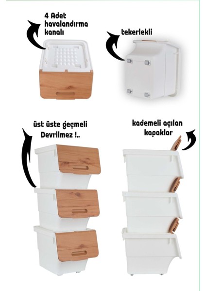 Tekerlekli Sebze ve Meyve Saklama Kutusu, Pratik ve Hafif 12 Lt modelleri