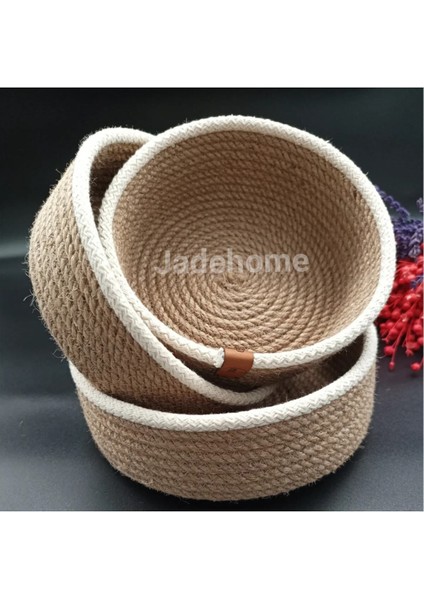 Jüt Hasır Sepet Seti, 20-24 Cm, Dekoratif, Çok Amaçlı, Natürel Renk