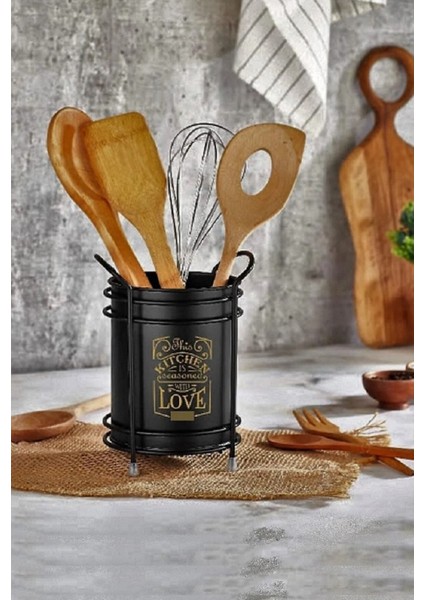 Şık Siyah Metal Kaşıklık, Tezgah Üstü Dekoratif Düzenleyici