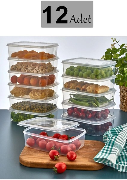 12 Adet 1,35 Lt Öğünlük Saklama Kabı, Buzluk Için Ideal, Turuncu Renkli Set