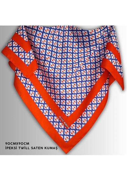 Kırmızı Eşarp Ipeksi Twill Saten Çintemani Desenli 90CMX90CM