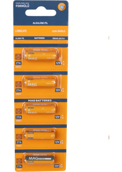 5 Adet 27A 12V Spesifik Pil 27A-C5 27A 12 Volt Alkalin Kısa Ince Kalem Alarm Kumandası Pili