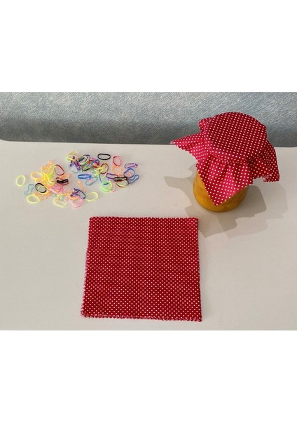 50 Adet Beyaz Puantiyeli Kırmızı Kavanoz Kapağı ve Bağlama Lastiği Seti