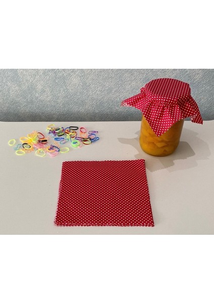 50 Adet Beyaz Puantiyeli Kırmızı Kavanoz Kapağı ve Bağlama Lastiği Seti fiyatları