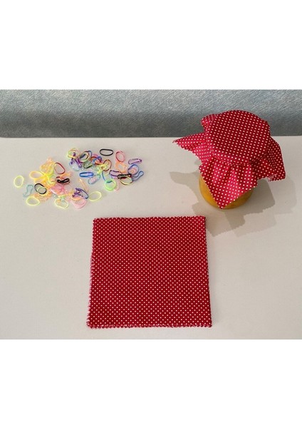 50 Adet Beyaz Puantiyeli Kırmızı Kavanoz Kapağı ve Bağlama Lastiği Seti modelleri