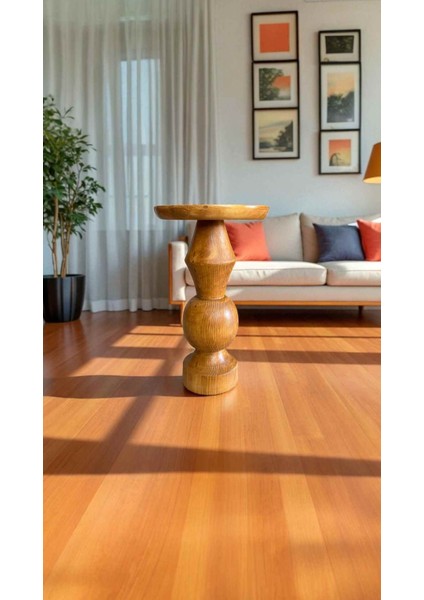 Mantar Model Ahşap Yan Sehpa – Tik Renk Tekli Masif Sehpa