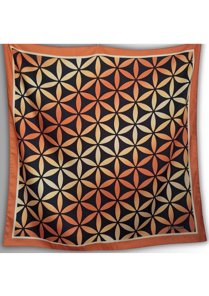 Turuncu Eşarp Ipeksi Twill Saten Kumaş Yaşam Çiçeği Desenli fiyatları