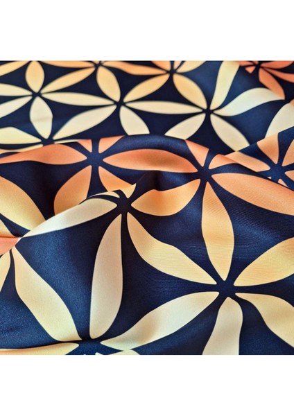 Turuncu Eşarp Ipeksi Twill Saten Kumaş Yaşam Çiçeği Desenli indirimleri