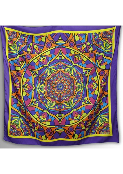 Mor Sarı Eşarp Ipeksi Twill Saten Kumaş Mandala Desenli fiyatları