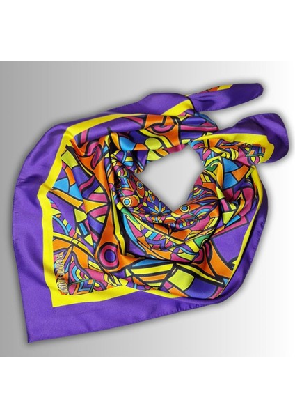 Mor Sarı Eşarp Ipeksi Twill Saten Kumaş Mandala Desenli modelleri