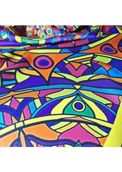 Mor Sarı Eşarp Ipeksi Twill Saten Kumaş Mandala Desenli fırsatları