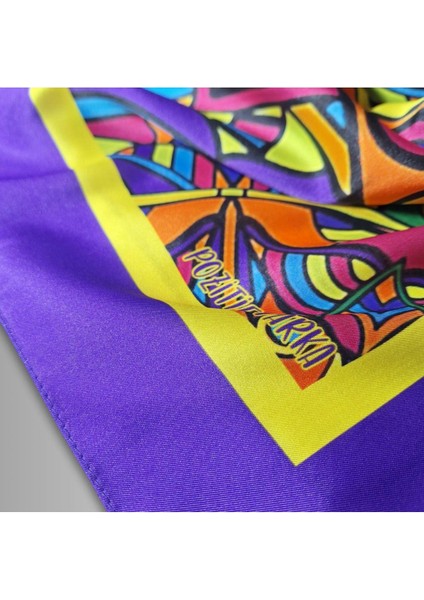 Mor Sarı Eşarp Ipeksi Twill Saten Kumaş Mandala Desenli indirimleri