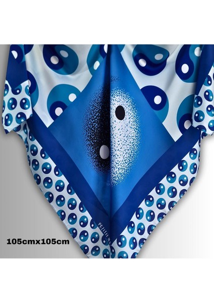 İpeksi Şık Mavi Beyaz Eşarp Yin Yang Sembol Desenli