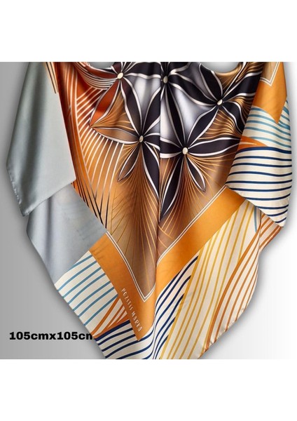 Ipeksi Şık Eşarp Tasarımları Yaşam Çiçeği Sembol Desenli Turuncu Yeşil