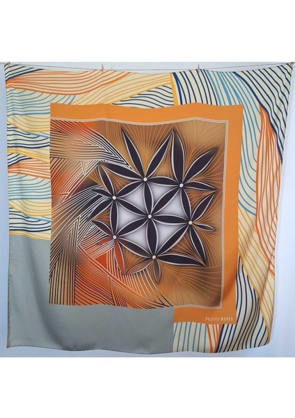 Ipeksi Şık Eşarp Tasarımları Yaşam Çiçeği Sembol Desenli Turuncu Yeşil modelleri