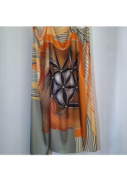 Ipeksi Şık Eşarp Tasarımları Yaşam Çiçeği Sembol Desenli Turuncu Yeşil fırsatları