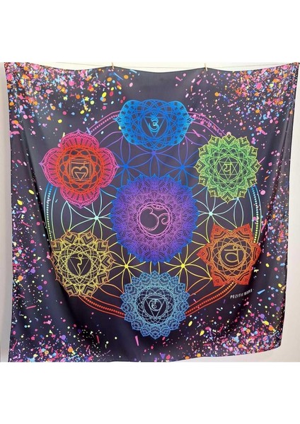 İpeksi Şık Siyah Eşarp Çakra Sembol Desenli Siyah Çok Renkli 105CMX105CM fiyatları