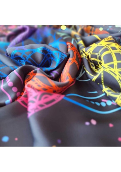 İpeksi Şık Siyah Eşarp Çakra Sembol Desenli Siyah Çok Renkli 105CMX105CM indirimleri