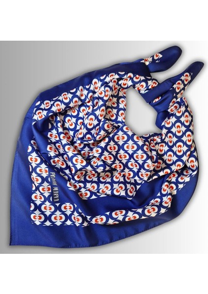 Mavi Eşarp Ipeksi Twill Saten Çintemani Desenli modelleri