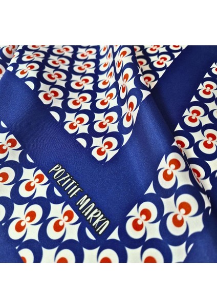 Mavi Eşarp Ipeksi Twill Saten Çintemani Desenli fırsatları