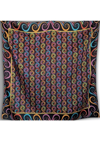 Siyah Eşarp Ipeksi Twill Saten Kumaş Çok Renkli Spiral Desenli fiyatları