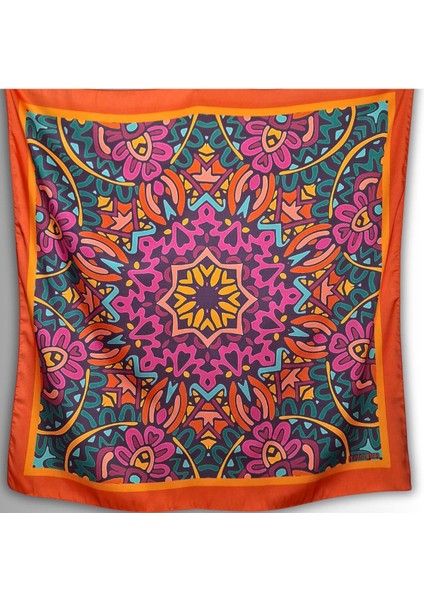 Turuncu Eşarp Ipeksi Twill Saten Kumaş Mandala Desenli 90CMX90CM fiyatları