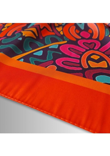Turuncu Eşarp Ipeksi Twill Saten Kumaş Mandala Desenli 90CMX90CM indirimleri