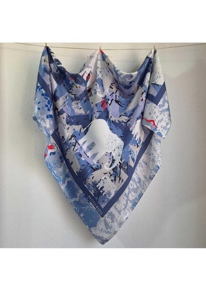 İpeksi Şık Eşarp Gri Fil Desenli Mavi Gri Beyaz fiyatları