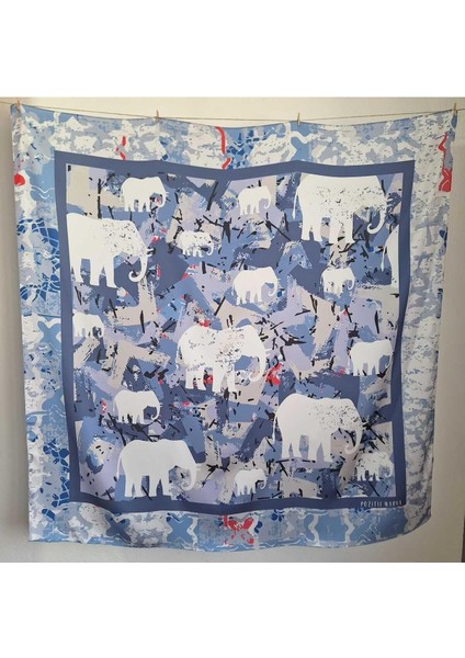 İpeksi Şık Eşarp Gri Fil Desenli Mavi Gri Beyaz modelleri