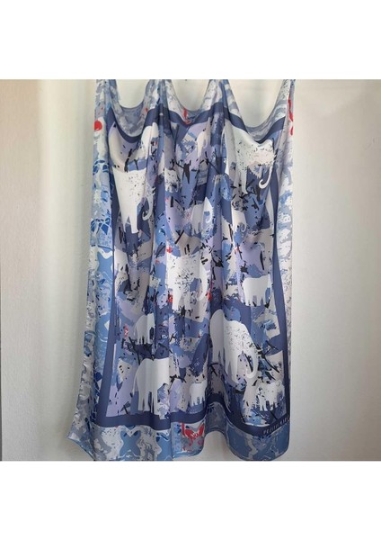 İpeksi Şık Eşarp Gri Fil Desenli Mavi Gri Beyaz fırsatları