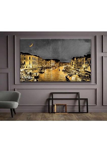 Renkli Venedik Gece Temalı Kanvas Tablo, Şık ve Canlı Dekoratif Duvar Süsü