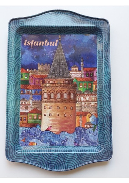 Istanbul Temalı Renkli Metal Tepsi, Küçük Boy, 25X16 cm modelleri