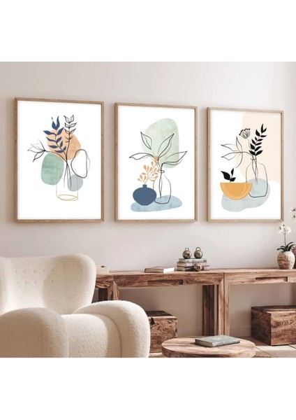 Kahverengi Ahşap 3'lü Soyut Dekoratif Tablo Seti