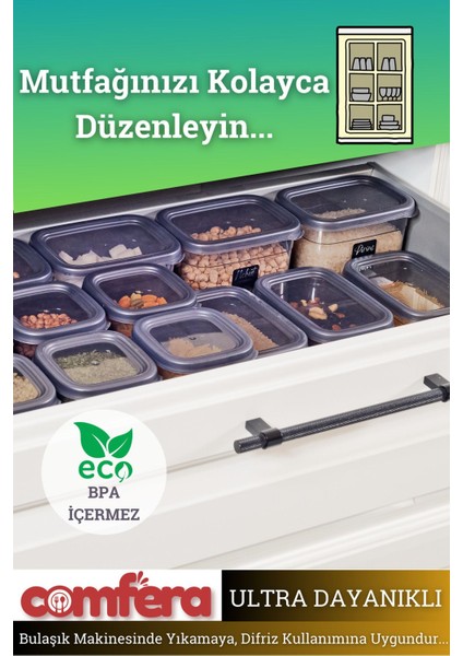 Gri Kare Saklama Kabı Seti 12'li 24 Parça, Erzak ve Bakliyat Için Uygun fiyatları