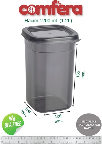 Gri Kare Saklama Kabı Seti 12'li 24 Parça, Erzak ve Bakliyat Için Uygun