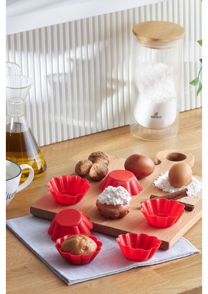 Kırmızı 6'lı Silikon Muffin Kalıbı, Pratik ve Dayanıklı Mutfak Aksesuarı