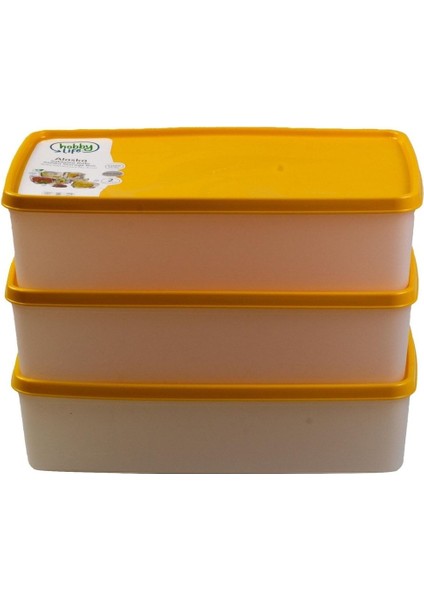 3'lü Turuncu Saklama Kabı, 2 Litre, Dayanıklı ve Şık Tasarım