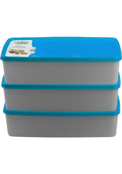 3'lü Mavi Saklama Kabı Seti, 2 Litre, Pratik ve Şık Tasarım