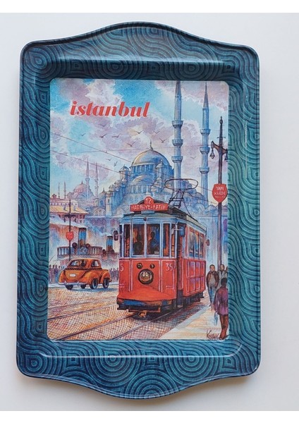 Istanbul Temalı Metal Tepsi, Küçük Boy, 25X16, Şık ve Zarif Tasarım