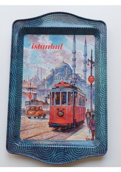 Istanbul Temalı Metal Tepsi, Küçük Boy, 25X16, Şık ve Zarif Tasarım