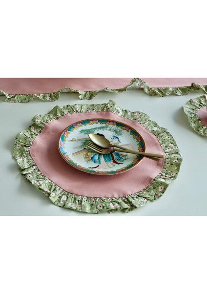 Yeşil Fırfırlı Çiçekli Vintage Supla, 2 Adet, Şık ve Zarif Ev Dekoru. fırsatları