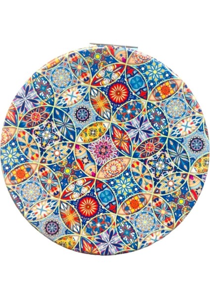 Renkli Taşlı Çift Taraflı Yuvarlak Makyaj Aynası 7 cm