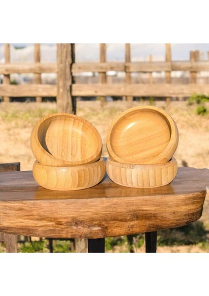 Dört Kişilik Doğal Bambu Çerez Tabağı Seti, Şık ve Kullanışlı Sunumlar Için Ideal fırsatları