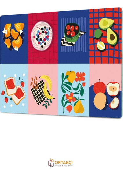 Modern Çok Renkli Karma Desenli Temperli Cam Kesme Tablası 25X35 cm